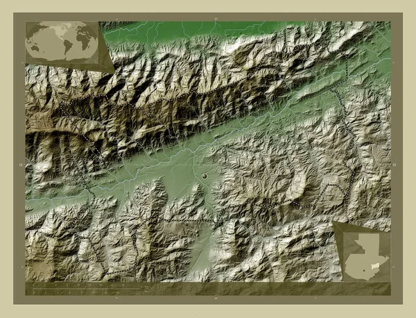 Zacapa Oddělení Guatemaly Zdvihová Mapa Zbarvená Stylu Wiki Jezery Řekami — Stock fotografie