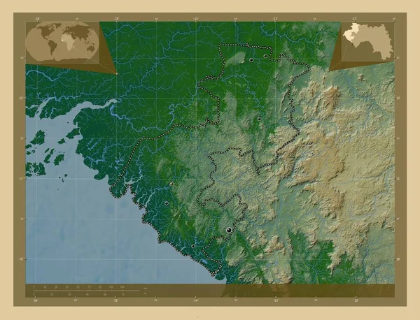Boke Regione Della Guinea Mappa Elevazione Colorata Con Laghi Fiumi — Foto Stock