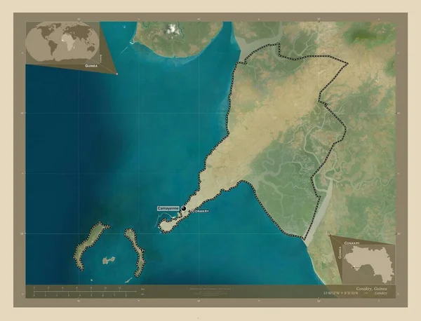 Κόνακρι Περιοχή Της Γουινέας Υψηλής Ανάλυσης Δορυφορικός Χάρτης Τοποθεσίες Και — Φωτογραφία Αρχείου
