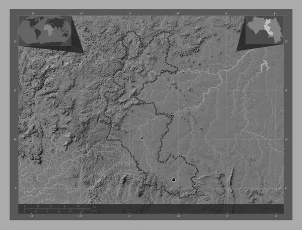 Φαρανά Περιοχή Της Γουινέας Bilevel Υψομετρικός Χάρτης Λίμνες Και Ποτάμια — Φωτογραφία Αρχείου