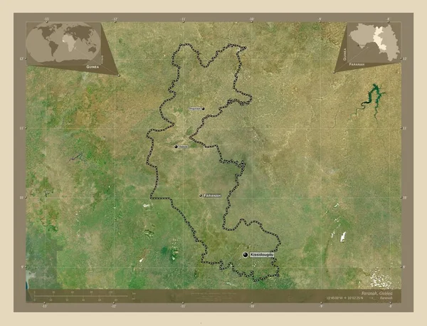 Faranah Regio Van Guinee Satellietkaart Met Hoge Resolutie Locaties Namen — Stockfoto