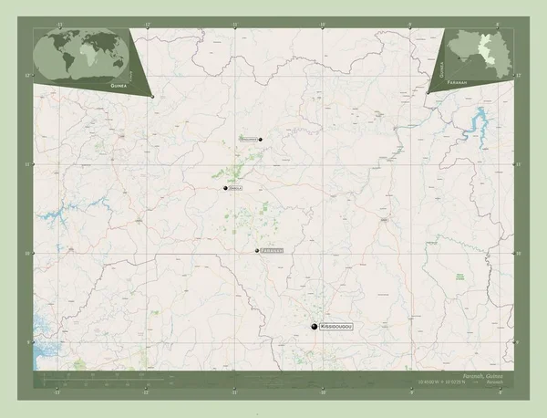 Faranah Région Guinée Ouvrir Carte Routière Emplacements Noms Des Grandes — Photo