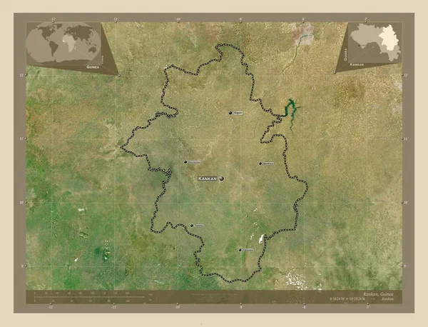 Kankan Região Guiné Mapa Satélite Alta Resolução Locais Nomes Das — Fotografia de Stock