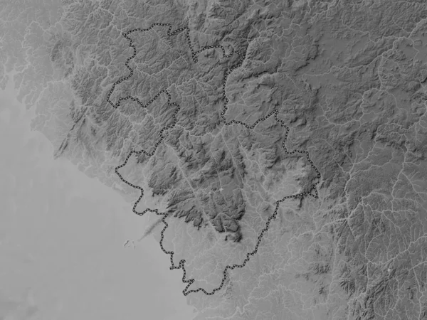 Kindia Region Gwinei Mapa Wzniesień Skali Szarości Jeziorami Rzekami — Zdjęcie stockowe