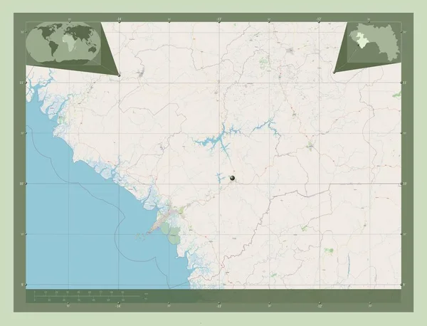 Kindia Περιοχή Της Γουινέας Χάρτης Του Δρόμου Γωνιακοί Χάρτες Βοηθητικής — Φωτογραφία Αρχείου