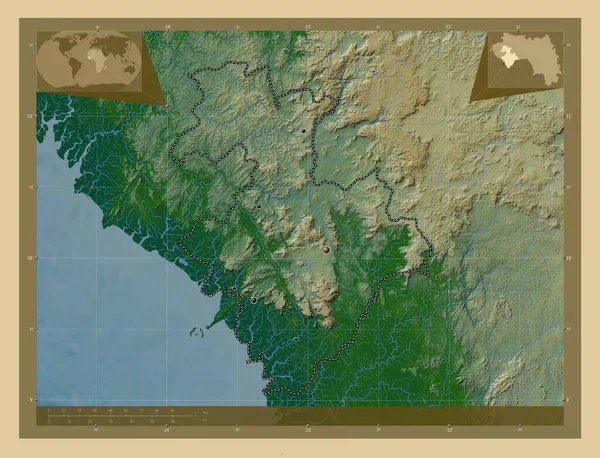 Kindia Região Guiné Mapa Elevação Colorido Com Lagos Rios Locais — Fotografia de Stock