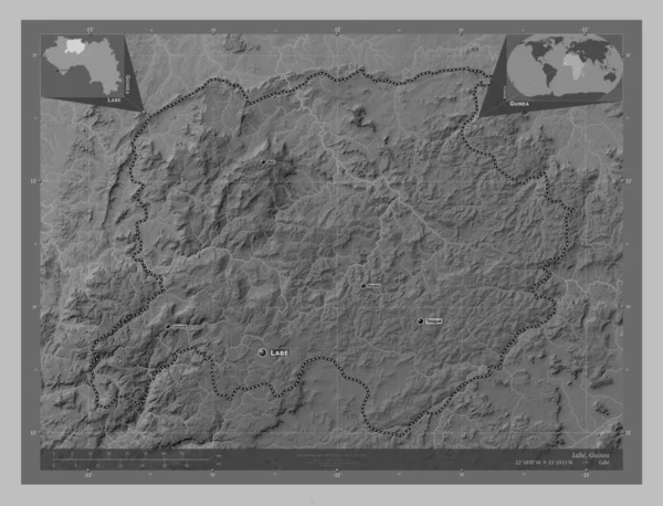 Labe Regionen Guinea Grayscale Höjdkarta Med Sjöar Och Floder Platser — Stockfoto