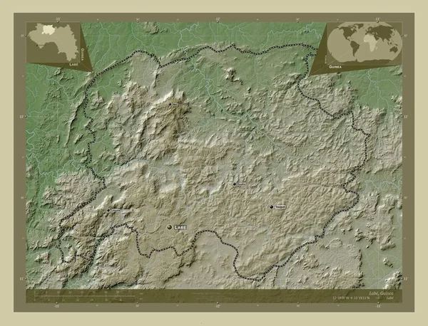 Labe Regione Della Guinea Mappa Elevazione Colorata Stile Wiki Con — Foto Stock