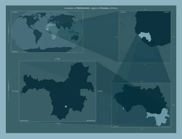 Nzerekore Oblast Guineje Diagram Znázorňující Umístění Oblasti Větších Mapách Složení — Stock fotografie
