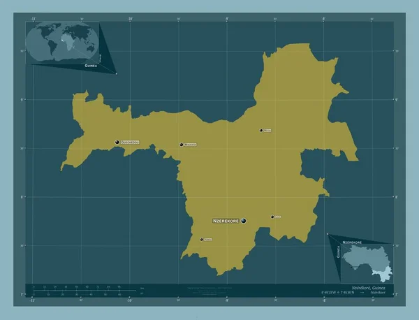 Nzerekore Region Guinea Einfarbige Form Orte Und Namen Der Wichtigsten — Stockfoto