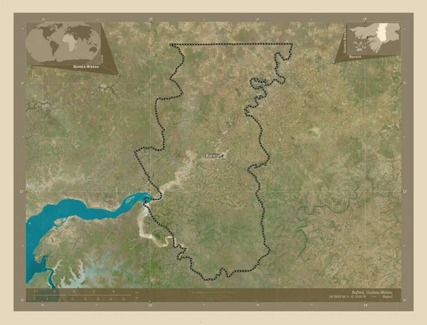 バファタ ギニアビサウの地域 高解像度衛星地図 地域の主要都市の位置と名前 コーナー補助位置図 — ストック写真