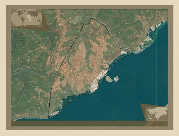 ギニア ビサウ自治州ビサウ 高解像度衛星地図 地域の主要都市の場所 コーナー補助位置図 — ストック写真