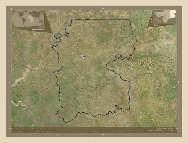 ギニアビサウ地方のガブ県 高解像度衛星地図 地域の主要都市の位置と名前 コーナー補助位置図 — ストック写真