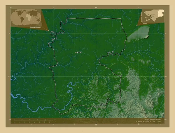 Габу Регіон Гвінея Бісау Кольорові Карти Висот Озерами Річками Місця — стокове фото