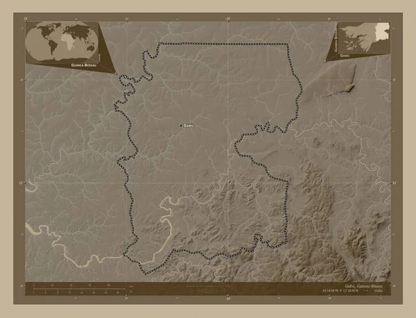 Gabu Region Guinea Bissau Elevation Map Colored Sepia Tones Lakes — Stock Photo, Image