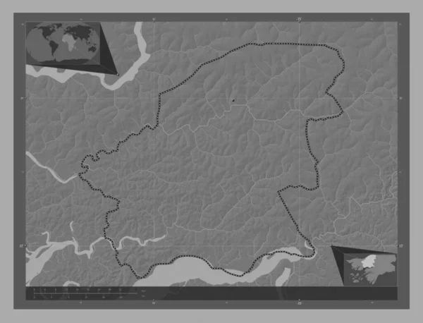 Oio Regio Guinee Bissau Hoogteplattegrond Met Meren Rivieren Hulplocatiekaarten Hoek — Stockfoto