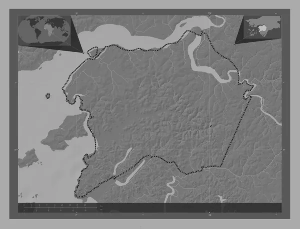 Quinara Region Guinea Bissau Bilevel Elevation Map Lakes Rivers Locations — Stock Photo, Image