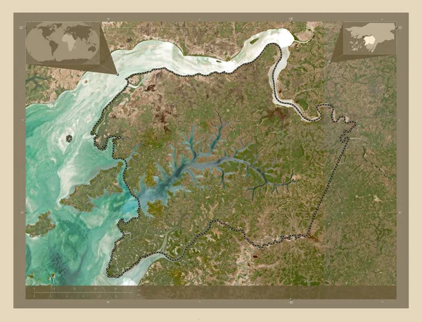 ギニアビサウ地方のキナーラ県 高解像度衛星地図 コーナー補助位置図 — ストック写真