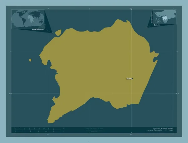 ギニアビサウ地方のキナーラ県 しっかりした色の形 地域の主要都市の位置と名前 コーナー補助位置図 — ストック写真
