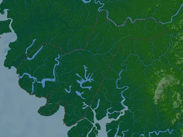 Томбали Область Гвинея Бисау Цветная Карта Высот Озерами Реками — стоковое фото