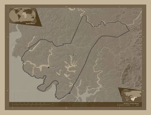 Томбалі Регіон Гвінея Бісау Висота Карти Забарвлена Сепії Тонів Озерами — стокове фото
