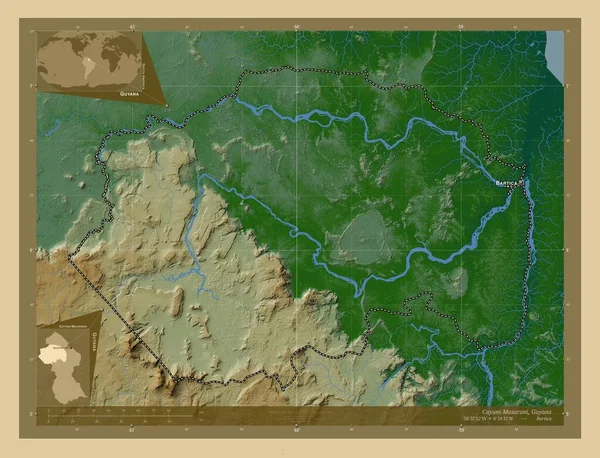 Cuyuni Mazaruni Περιφέρεια Γουιάνας Χρωματιστός Υψομετρικός Χάρτης Λίμνες Και Ποτάμια — Φωτογραφία Αρχείου