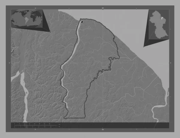 Demerara Mahaica Region Guyana Bilevel Elevation Map Lakes Rivers Locations — Stock Photo, Image