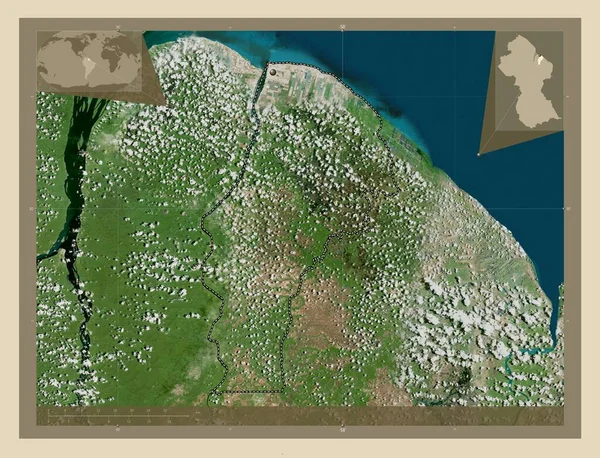 デメラマハイカ ガイアナの地域 高解像度衛星地図 コーナー補助位置図 — ストック写真