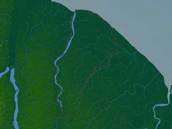 Demerara Mahaica Región Guyana Mapa Elevación Colores Con Lagos Ríos — Foto de Stock