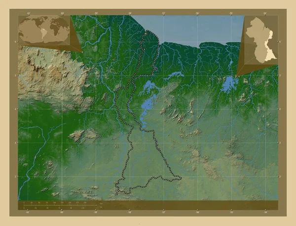 Kelet Berbice Corentyne Guyana Régió Színes Domborzati Térkép Tavakkal Folyókkal — Stock Fotó