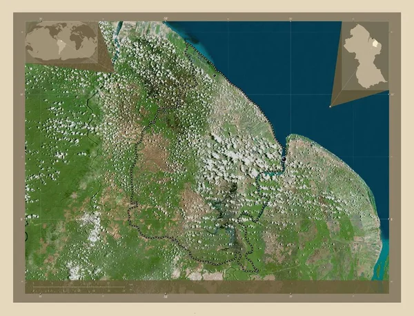 ガイアナの地域のMahaica Berbice 高解像度衛星地図 地域の主要都市の場所 コーナー補助位置図 — ストック写真