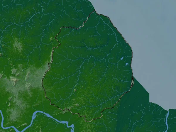 Pomeroon Supenaam Region Gujany Kolorowa Mapa Wzniesień Jeziorami Rzekami — Zdjęcie stockowe