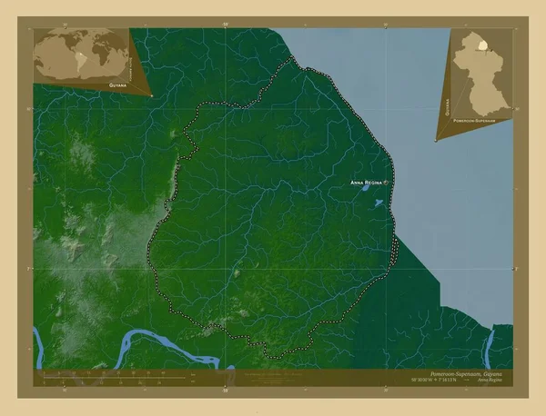Pomeroon Supenaam Oblast Guyany Barevná Mapa Jezery Řekami Umístění Názvy — Stock fotografie