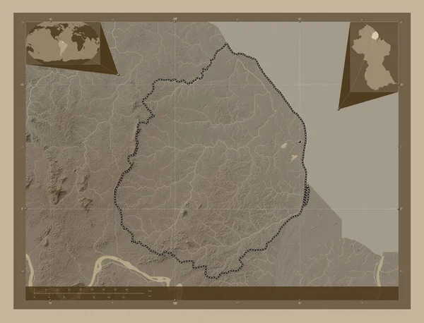 Pomeroon Supenaam Región Guyana Mapa Elevación Coloreado Tonos Sepia Con — Foto de Stock