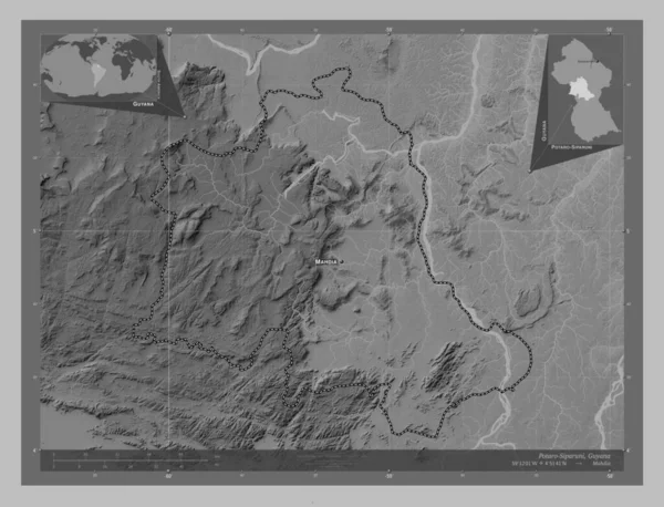 Potaro Siparuni Regio Guyana Grayscale Hoogte Kaart Met Meren Rivieren — Stockfoto