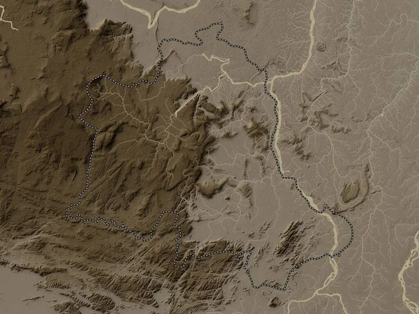 Potaro Siparuni Region Guyana Nadmořská Mapa Zabarvená Sépiovými Tóny Jezery — Stock fotografie