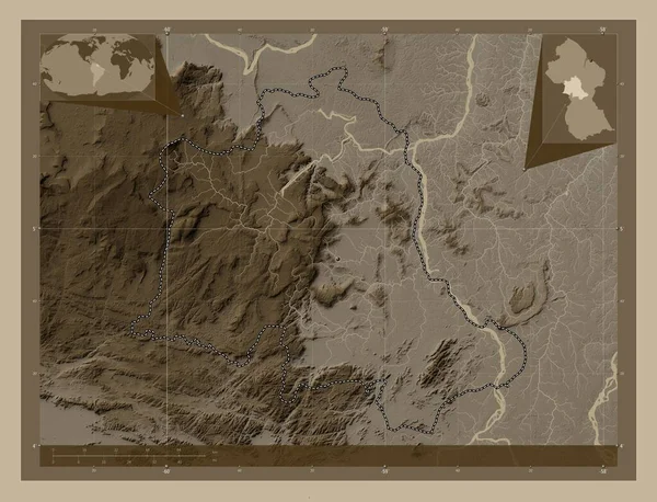 Potaro Siparuni Region Guyana Elevation Map Colored Sepia Tones Lakes — Stock Photo, Image