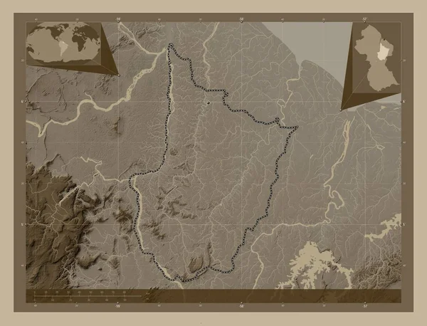 Upper Demerara Berbice Region Guyana Elevation Map Colored Sepia Tones — Stock Photo, Image