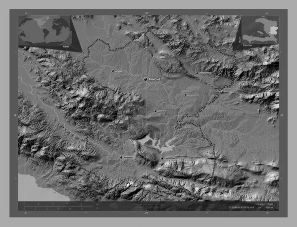 Centrum Departament Haiti Dwupoziomowa Mapa Jeziorami Rzekami Lokalizacje Nazwy Głównych — Zdjęcie stockowe