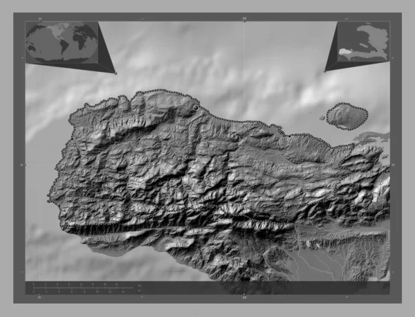 Grand Anse Oddělení Haiti Mapa Nadmořské Výšky Jezery Řekami Umístění — Stock fotografie