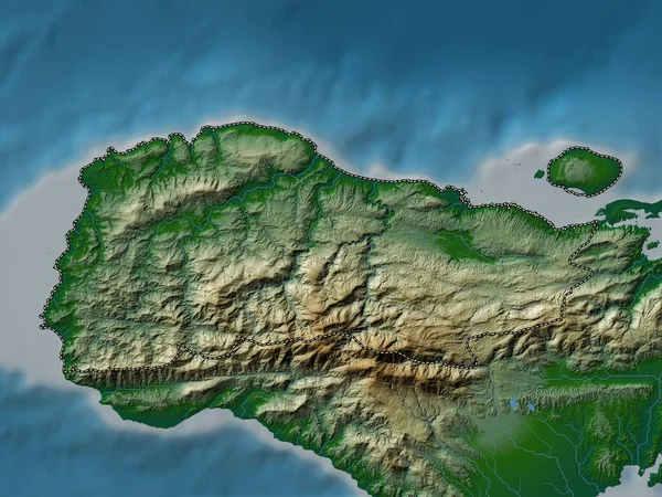 海地省Grand Anse 带有湖泊和河流的彩色高程图 — 图库照片
