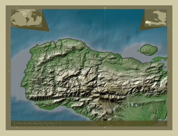 Γκραντ Ανς Τμήμα Αϊτής Υψόμετρο Χάρτη Χρωματισμένο Στυλ Wiki Λίμνες — Φωτογραφία Αρχείου