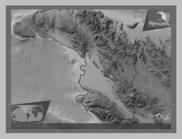 Artibonite Oddělení Haiti Výškové Mapy Jezery Řekami Pomocné Mapy Polohy — Stock fotografie