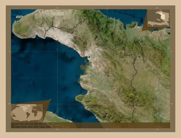 Artibonite Haiti Bölümü Düşük Çözünürlüklü Uydu Köşedeki Yedek Konum Haritaları — Stok fotoğraf