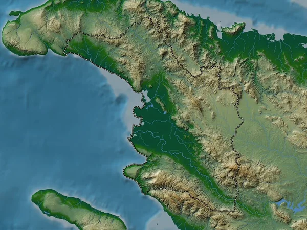 L 'Artibonite, Haiti Bölümü. Gölleri ve nehirleri olan renkli yükseklik haritası