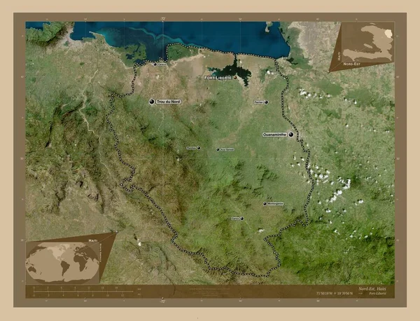 Nord Est Dipartimento Haiti Mappa Satellitare Bassa Risoluzione Località Nomi — Foto Stock