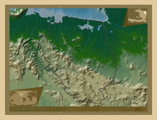 Норд Эст Департамент Гаити Цветная Карта Высоты Озерами Реками Вспомогательные — стоковое фото