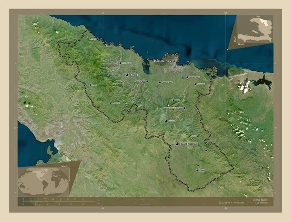 Nord Διαμέρισμα Της Αϊτής Υψηλής Ανάλυσης Δορυφορικός Χάρτης Τοποθεσίες Και — Φωτογραφία Αρχείου