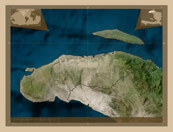 ハイチの北西部に位置する 低解像度衛星地図 コーナー補助位置図 — ストック写真