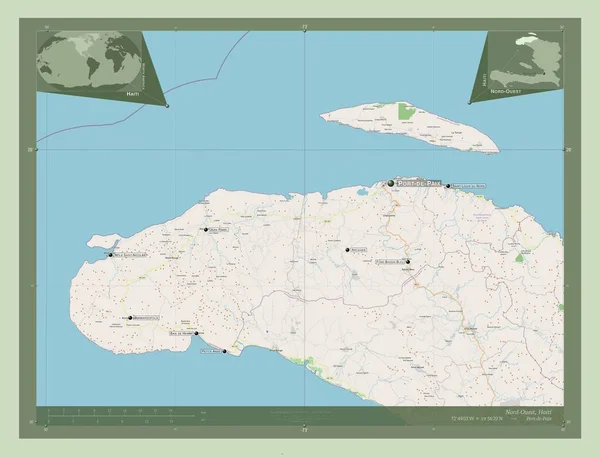 Nord Ouest Haiti Megye Nyílt Utcai Térkép Régió Nagyvárosainak Elhelyezkedése — Stock Fotó